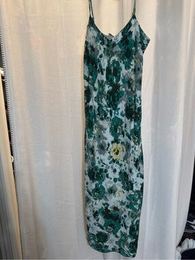 Lucky Brand Floral Slip MidiDress in Teal Green